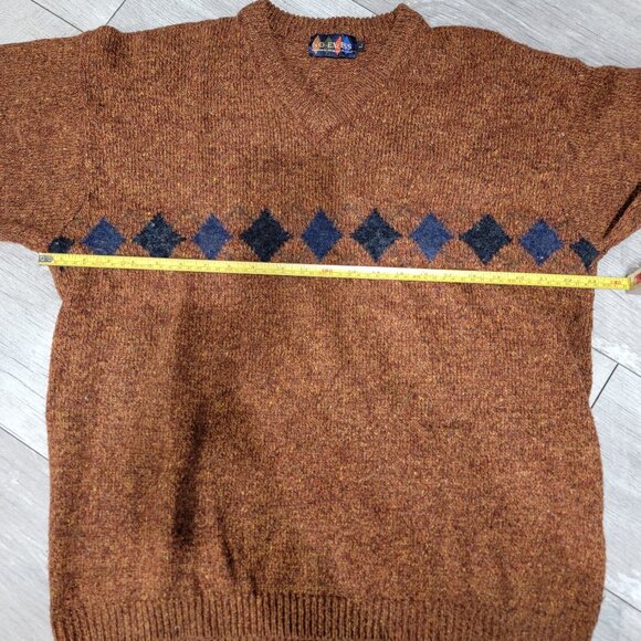 No Excess Melange Chunky Wool Blended Intarsia Argyle Pullover Sweater L Used - Picture 12 of 13
